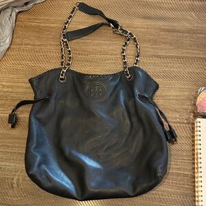Tory Burch Black Leather Shoulder Bag with Chain Straps
